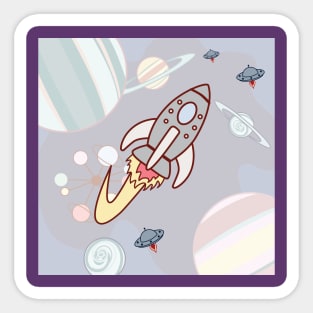 Space Ships in Outer Space Retro Sticker